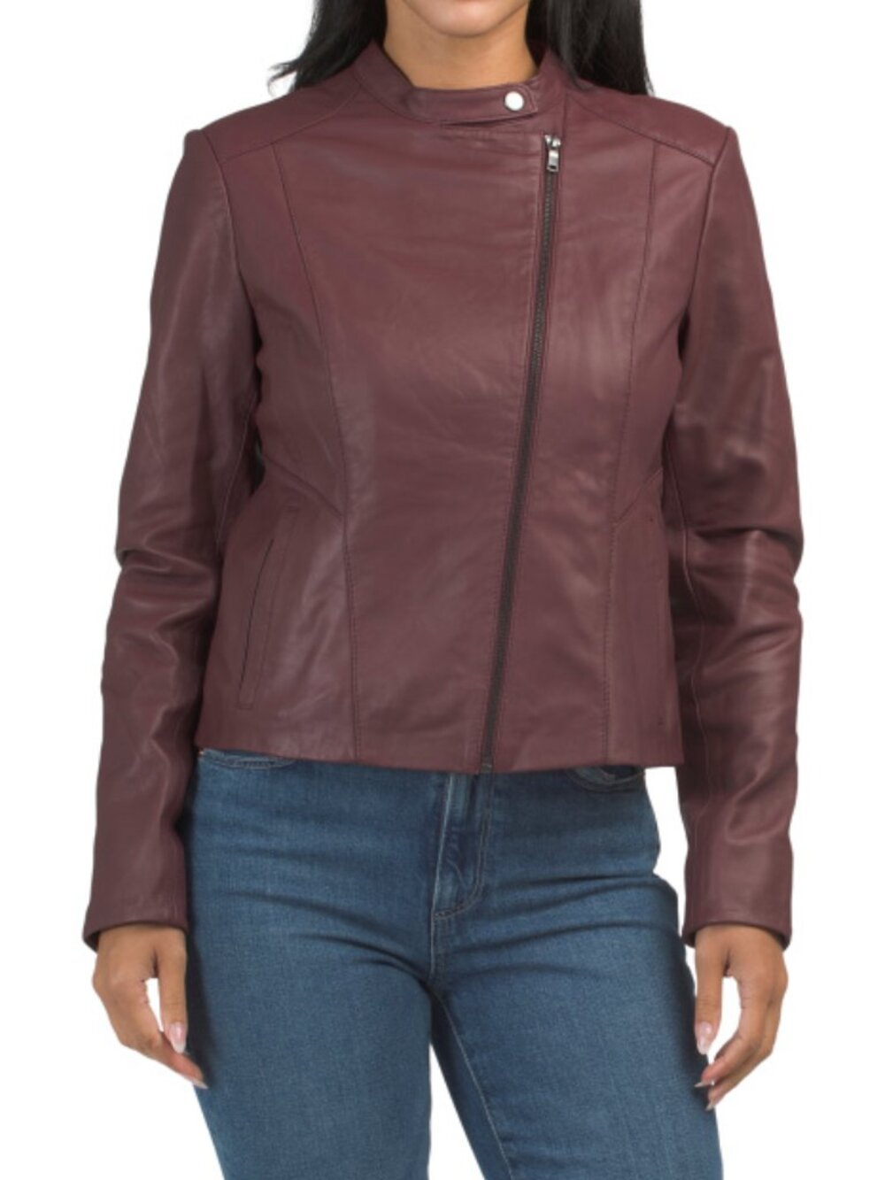 COLE HAAN Lamb Leather Zip Front Jacket